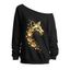 Casual Sweatshirt Leopard Print Skew Neck Pullover Sweatshirt - d'or XXL | US 14