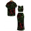 Gothic Couple Outfit Bloody Butterfly Colorblock Swirl Print Cropped Tank Top Bodycon Slit Skirt and Shirt Set - Vert profond S | US 4