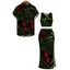 Gothic Couple Outfit Bloody Butterfly Colorblock Swirl Print Cropped Tank Top Bodycon Slit Skirt and Shirt Set - Vert profond S | US 4