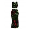 Gothic Couple Outfit Bloody Butterfly Colorblock Swirl Print Cropped Tank Top Bodycon Slit Skirt and Shirt Set - Vert profond S | US 4