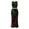 Gothic Couple Outfit Bloody Butterfly Colorblock Swirl Print Cropped Tank Top Bodycon Slit Skirt and Shirt Set - Vert profond S | US 4