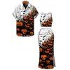 Halloween Gothic Couple Outfit Pumpkin Bats Print Cropped Tank Top Bodycon Slit Skirt and Shirt Set - Orange S | US 4