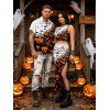 Halloween Gothic Couple Outfit Pumpkin Bats Print Cropped Tank Top Bodycon Slit Skirt and Shirt Set - Orange S | US 4
