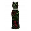 Gothic Women Outfit Bloody Butterfly Colorblock Swirl Print Cropped Tank Top and Bodycon Slit Skirt Set - Vert profond M | US 6