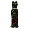 Gothic Women Outfit Bloody Butterfly Colorblock Swirl Print Cropped Tank Top and Bodycon Slit Skirt Set - Vert profond XXL | US 14
