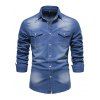 Men's Casual Denim Shirt Retro Washed Front Pocket Long Sleeve Button Up Shirt - Bleu 2XL