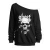 Gothic Sweatshirt Letter Skulls Star Print Skew Neck Pullover Sweatshirt - Noir XXL | US 14