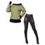 Casual Women Outfit Colorblock Mock Button Ribbed Off the Shoulder Sweatshirt and Zipper Buckle Strap Leggings Set - Olive Verte S | US 4