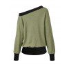 Casual Women Outfit Colorblock Mock Button Ribbed Off the Shoulder Sweatshirt and Zipper Buckle Strap Leggings Set - Olive Verte S | US 4