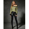 Casual Women Outfit Colorblock Mock Button Ribbed Off the Shoulder Sweatshirt and Zipper Buckle Strap Leggings Set - Olive Verte S | US 4