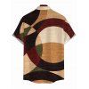 Vintage Couple Outfit Colorblock Abstract Geometric Print Ruched Skew Neck Bodycon Dress and Shirt Set - marron foncé S | US 4