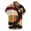 Vintage Couple Outfit Colorblock Abstract Geometric Print Ruched Skew Neck Bodycon Dress and Shirt Set - marron foncé S | US 4