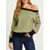 Casual Sweatshirt Colorblock Mock Button Ribbed Off the Shoulder Sweatshirt - Olive Verte XL | US 12