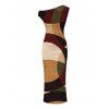 Vintage Dress Colorblock Abstract Geometric Print Ruched Skew Neck Bodycon Dress - marron foncé XL | US 12