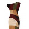 Vintage Dress Colorblock Abstract Geometric Print Ruched Skew Neck Bodycon Dress - marron foncé XL | US 12