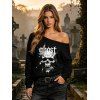 Gothic Sweatshirt Letter Skulls Star Print Skew Neck Pullover Sweatshirt - Noir XL | US 12