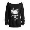 Gothic Sweatshirt Letter Skulls Star Print Skew Neck Pullover Sweatshirt - Noir XL | US 12