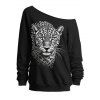 Casual Sweatshirt Leopard Print Skew Neck Pullover Sweatshirt - Noir XL | US 12