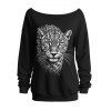Casual Sweatshirt Leopard Print Skew Neck Pullover Sweatshirt - Noir XL | US 12