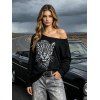 Casual Sweatshirt Leopard Print Skew Neck Pullover Sweatshirt - Noir XL | US 12