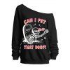 Halloween Funny Sweatshirt Tomb Skulls Heart Letter Print Skew Neck Pullover Sweatshirt - Noir XL | US 12
