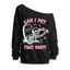 Halloween Funny Sweatshirt Tomb Skulls Heart Letter Print Skew Neck Pullover Sweatshirt - Noir XL | US 12