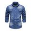 Men's Casual Denim Shirt Retro Washed Front Pocket Long Sleeve Button Up Shirt - Bleu M