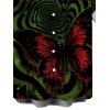 Men's Gothic Shirt Bloody Butterfly Colorblock Swirl Print Button Up Shirt - Vert profond S