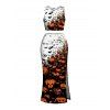 Halloween Gothic Women Outfit Pumpkin Bats Print Cropped Tank Top and Bodycon Slit Skirt Set - Orange XL | US 12