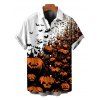 Men's Halloween Gothic Shirt Pumpkin Bats Print Button Up Shirt - Orange M