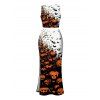 Halloween Gothic Women Outfit Pumpkin Bats Print Cropped Tank Top and Bodycon Slit Skirt Set - Orange XL | US 12