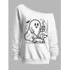 Halloween Funny Sweatshirt Ghost Cute Dots Bat Print Skew Neck Pullover Sweatshirt - Blanc XL | US 12