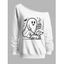 Halloween Funny Sweatshirt Ghost Cute Dots Bat Print Skew Neck Pullover Sweatshirt - Blanc XL | US 12
