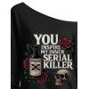 Halloween Gothic Sweatshirt Rose Floral Letter Poison Bottle Print Skew Neck Pullover Sweatshirt - Noir XL | US 12