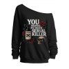 Halloween Gothic Sweatshirt Rose Floral Letter Poison Bottle Print Skew Neck Pullover Sweatshirt - Noir XL | US 12
