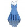 Vintage Couple Outfit Ruffled High Low Midi Faux Denim Dress and Front Pocket Denim Shirt Set - Bleu S | US 4