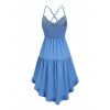 Vintage Couple Outfit Ruffled High Low Midi Faux Denim Dress and Front Pocket Denim Shirt Set - Bleu S | US 4