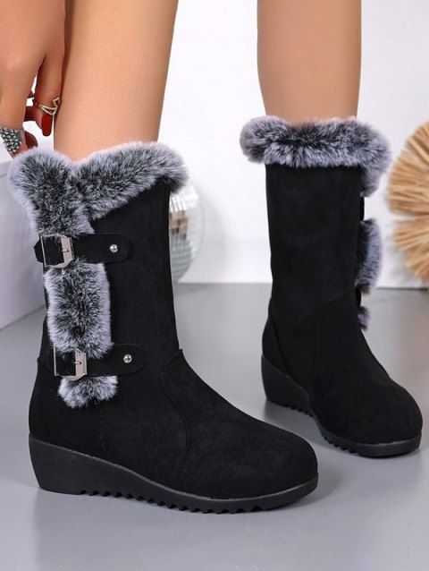 Faux Fur-Trimmed and Sawtooth Sole Chic Winter Boots