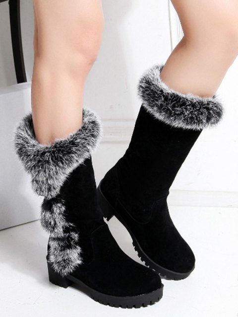Faux Fur Trimmed Burgundy Suede Mid-Calf Boots