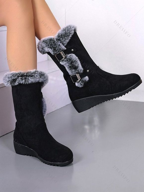 Faux Fur-Trimmed and Sawtooth Sole Chic Winter Boots - Noir EU 38