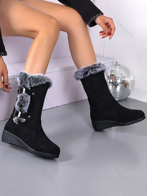 Faux Fur-Trimmed and Sawtooth Sole Chic Winter Boots - Noir EU 38