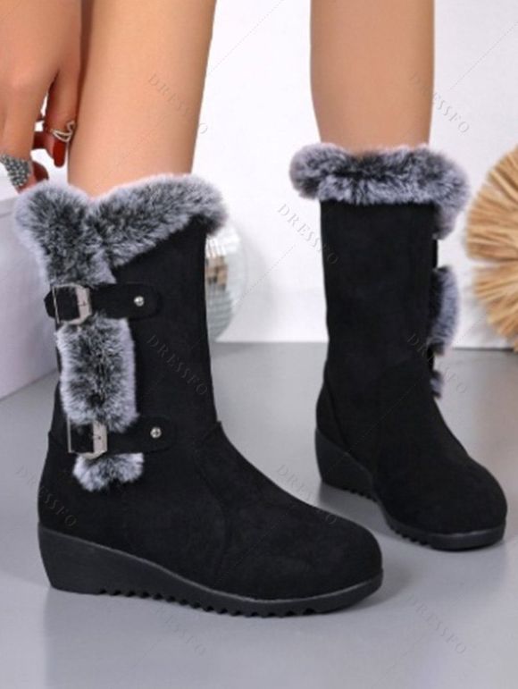 Faux Fur-Trimmed and Sawtooth Sole Chic Winter Boots - Noir EU 38