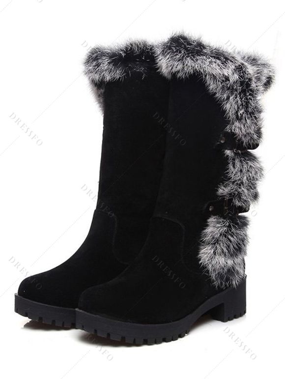 Faux Fur Trimmed Burgundy Suede Mid-Calf Boots - Noir EU 34