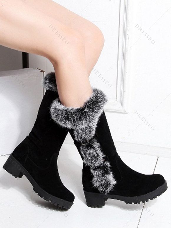 Faux Fur Trimmed Burgundy Suede Mid-Calf Boots - Noir EU 34