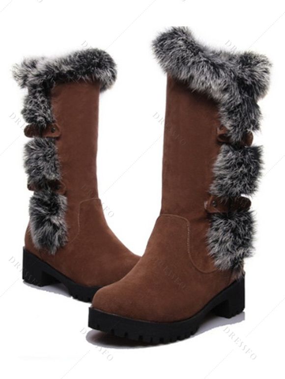Faux Fur Trimmed Burgundy Suede Mid-Calf Boots - marron foncé EU 36