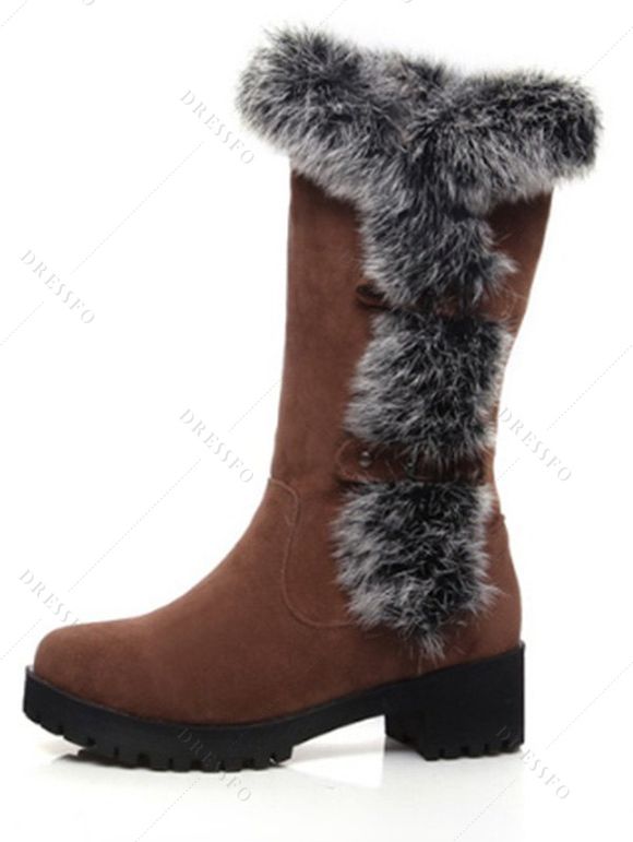 Faux Fur Trimmed Burgundy Suede Mid-Calf Boots - marron foncé EU 36