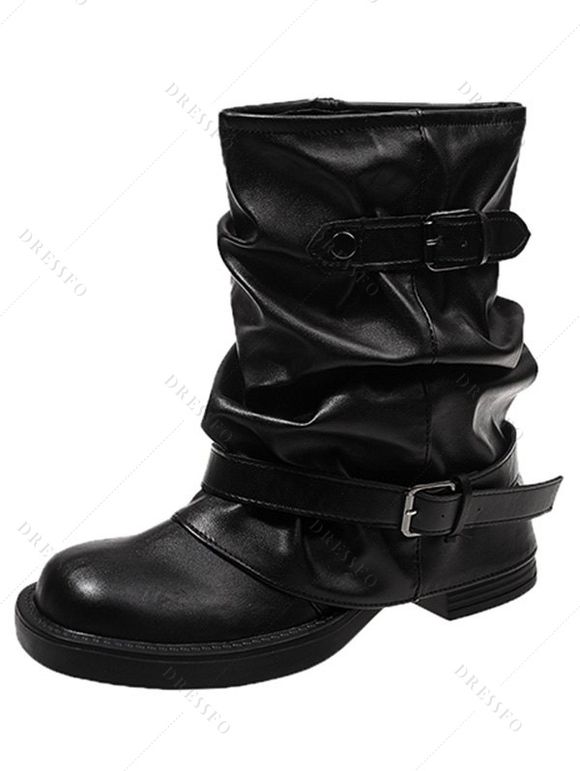 Comfy Vintage Buckled Slouch Streetwear Adjustable Boots - Noir EU 38