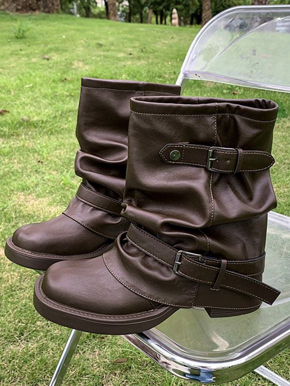 Comfy Vintage Buckled Slouch Streetwear Adjustable Boots - marron foncé EU 36