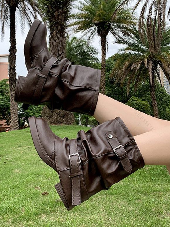 Comfy Vintage Buckled Slouch Streetwear Adjustable Boots - marron foncé EU 36