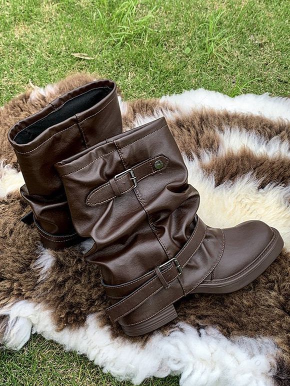 Comfy Vintage Buckled Slouch Streetwear Adjustable Boots - marron foncé EU 36